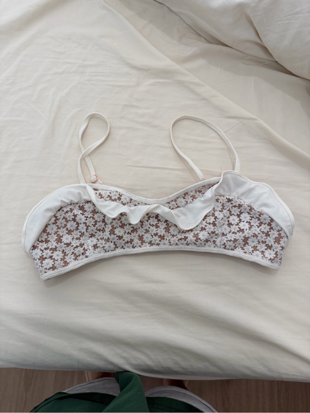 For Love and Lemons White Floral Lace Bikini Top with Ruffle Trim